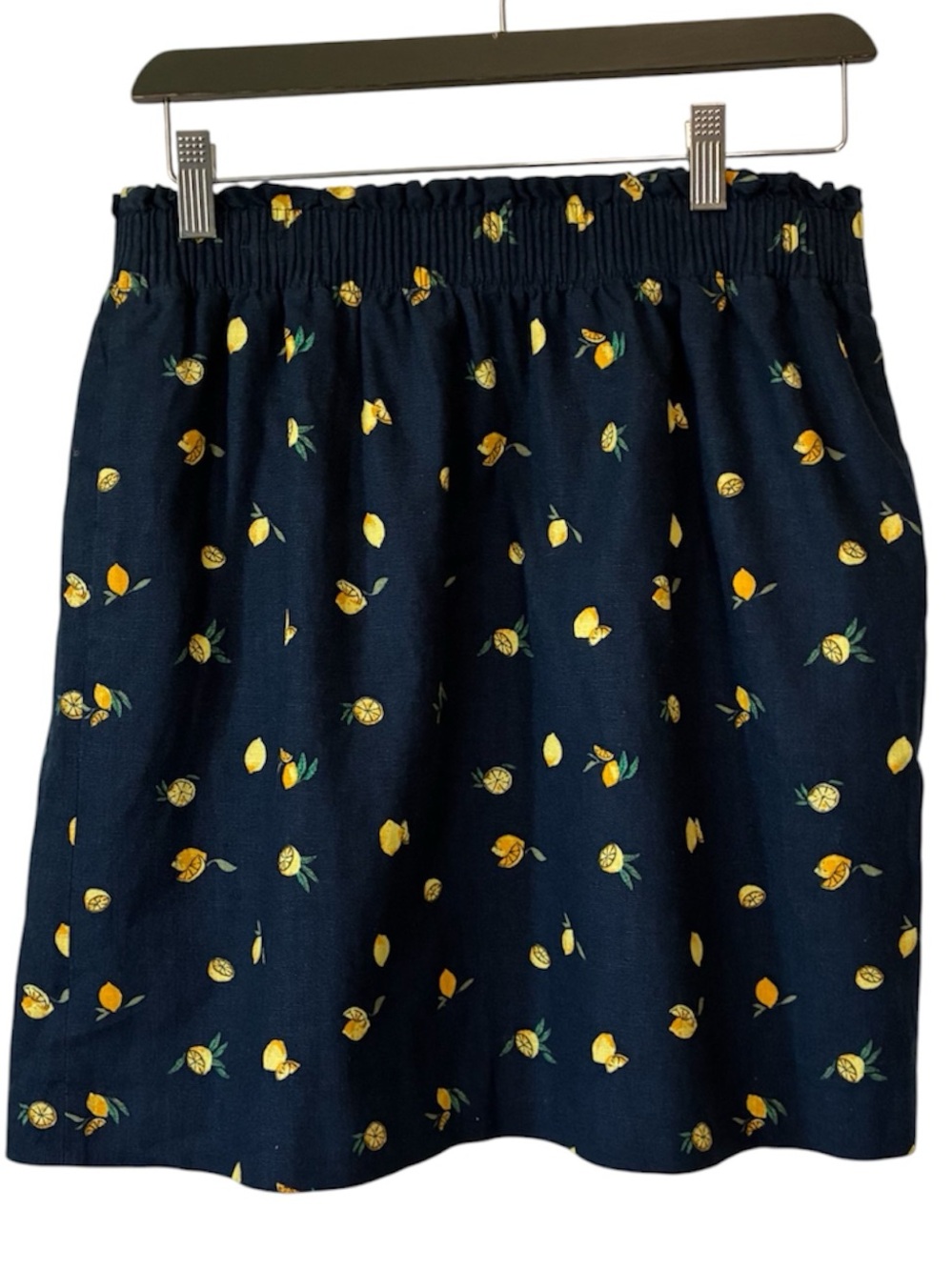 J. Crew Skirt Lemon Fruit Print Elastic Waist Preppy Summer Beach Retro Navy S8